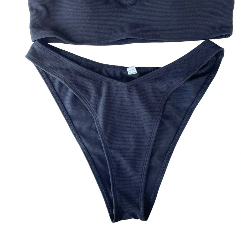 Aurelle Jaz ribbed bikini set 2-piece cheeky black XL NWT